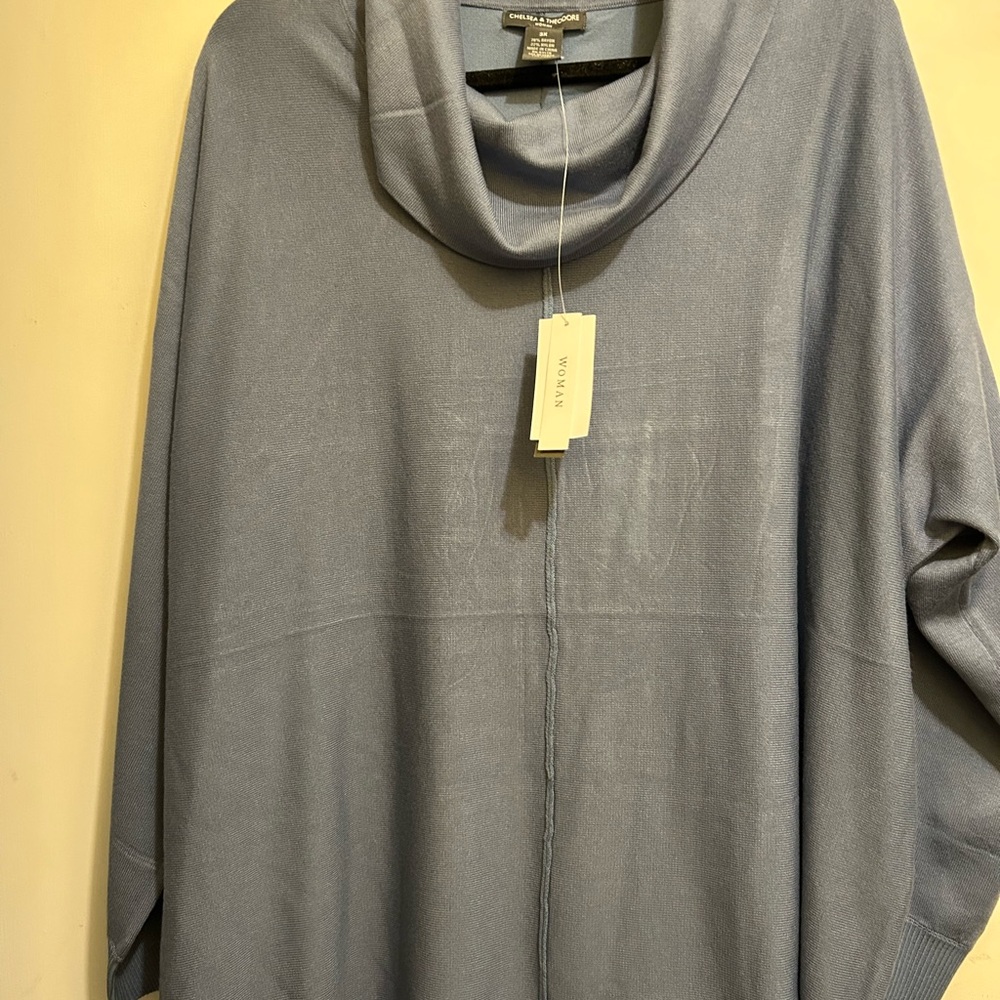 NWT Chelsea & Theodore Women’s Cowl/Turtleneck Sweater in Soft Denim Blue, Sz 3X